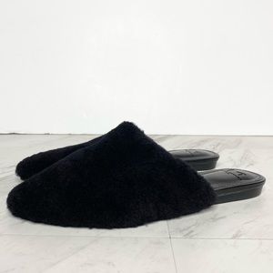 Marc Fisher Sabrinna Black Shearling Flat Mule 6.5 M